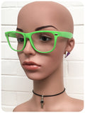Retro 80s Neon Green Wayfarer Horn Rim Clear Lens Geek Glasses Frames Specticles