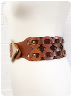 Vintage 1970's Deep Tan Woven Wide Leather & Suede Cinch Belt 12-14