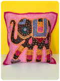 Indian Hand Made Patchwork Embroidered Elephant Cushion Cover