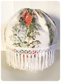 VINTAGE 1970’s/1980’s SHABBY CHIC FLORAL FRINGED PENDANT LIGHT SHADE