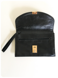 VINTAGE 70s 80s BLACK LEATHER UNISEX TRAVEL DOCUMENT CARRY CLUTCH HOLIDAY BAG
