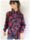 Vintage 80’s Semi Sheer Bright Paisley Pattern Boho Blouse Top Shirt UK 8 - 12
