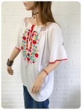 Vintage 1970s Floral Hand Embroidered Peasant Top