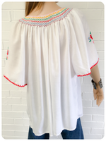 Vintage 1970s Floral Hand Embroidered Peasant Top