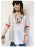 Vintage 70s Floral Hand Embroidered Peasant Top
