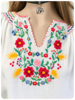 Vintage 70s Floral Hand Embroidered Peasant Top
