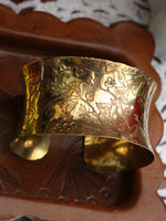 Wide Concave Hand Crafted Indian Flowers Brass Bangle - Penny Bizarre - 3