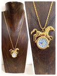 ORIGINAL VINTAGE 80’s CUTE QUIRKY KITSCH GOLD PLATED HORSE WATCH CLOCK NECKLACE