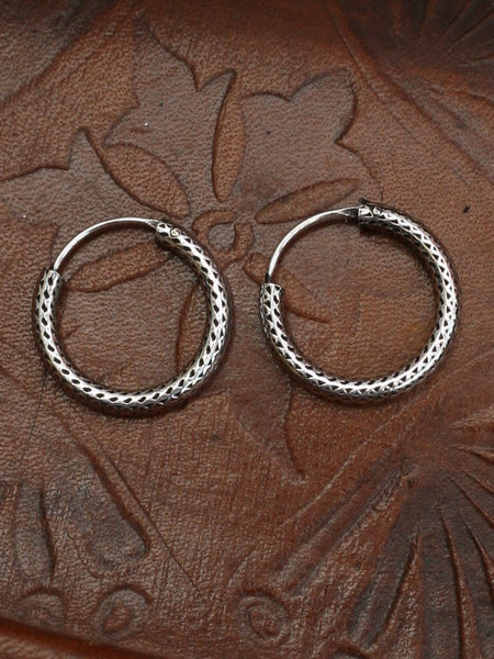 Hand Crafted 925 Sterling Silver Balinese Hoop Earrings 15mm - Penny Bizarre - 1