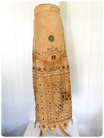 VINTAGE INDIAN COTTON EMBROIDERED TAPESTRY SARONG WRAP MAXI SKIRT