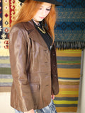 Vintage 1970s Dark Tan Leather Blazer Jacket - Penny Bizarre - 1