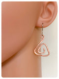 HANDMADE HAMMERED BEATEN COPPER BIG SPIRAL TRIANGLE EARRINGS MINIMAL TRIBAL VIKING