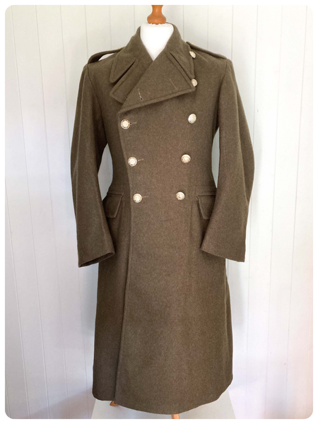 VINTAGE 50's BRITISH UK ARMY KHAKI MILITARY GREATCOAT GREAT COAT