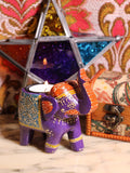 Wooden Indian Elephant Tea Light Holder (Purple) - Penny Bizarre - 1