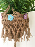 HAND MADE NATURAL JUTE FLORAL 1970’s INSPIRED MACRAME WOVEN PLANT HANGER HANGING POT