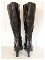 VINTAGE 90’s BLACK LEATHER KNEE HIGH LACE UP PIXIE GRANNY BOOTS BOHO GOTHIC VICTORIANA SIZE 3