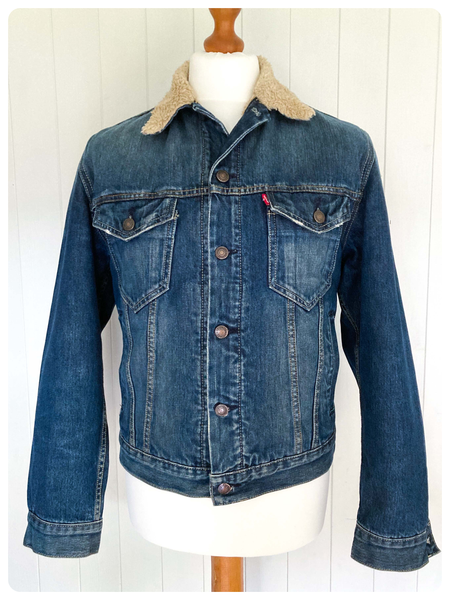 Vintage Retro 90 s Levis 71550 Blue Denim Sherpa Fleece Borg
