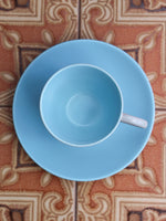1960/70's Poole Pottery Twintone Sky Blue Dove Grey Cup & Saucers x 4 - Penny Bizarre - 3
