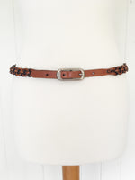 VINTAGE 70’s 80’s SKINNY WOVEN DEEP TAN LEATHER BELT BOHEMIAN