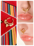 GOLD TRIBAL INDIAN FAN BEADS NON PIERCED CLIP ON FAKE SEPTUM RING