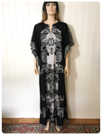 VINTAGE 70’s BLACK & WHITE BLOCK PRINTED THAI COTTON KAFTAN MAXI DRESS UK 12-14