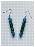 HANDMADE CUTE BLUE CRAYON EARRINGS QUIRKY KITSCH VINTAGE 80’s RETRO GUMBALL