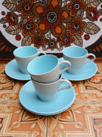 1960/70's Poole Pottery Twintone Sky Blue Dove Grey Cup & Saucers x 4 - Penny Bizarre - 1