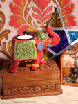 Wooden Indian Elephant Tea Light Holder (Red) - Penny Bizarre - 1