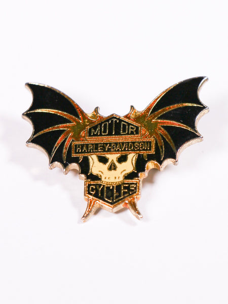 Vintage Harley Davidson Enamel Skull Wings Pin Badge - Penny Bizarre - 1