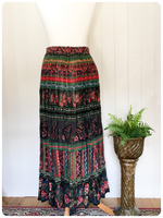 VINTAGE 80’s HIGH WAISTED INDIAN COTTON FLORAL PAISLEY GYPSY BOHO MAXI SKIRT UK8-12