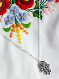 Hand Crafted Hamsa Hand Fatima Long Necklace - Penny Bizarre - 1