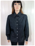 ORIGINAL VINTAGE 70’s SATIN BLACK TOP BLOUSE SHIRT UK14