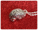 HAND CRAFTED 3D SILVER BIG BRAIN ANATOMY NECKLACE PSYCHOLOGY QUIRKY ZOMBIE RETRO