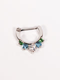 Five Gem Septum Clicker Ring (silver with turquoise, green & clear stones) - Penny Bizarre - 2
