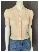 VINTAGE 1970’s CREAM SKINNY RIB CARDIGAN UK8-10