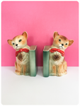CUTE VINTAGE 50’s KITSCH HAND PAINTED CERAMIC PAIR OF CATS BOOKENDS ORNAMENTS FIGURINES