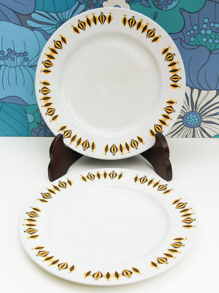 1960's Crown Clarence Yellow Geometric Pattern Dinner Plates x 2 - Penny Bizarre - 1