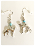 Hand Crafted 925 Sterling Silver Whippet Greyhound Lurcher Sighthound Turquoise Natural Gemstone Earrings