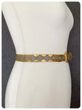 VINTAGE 80’s SILVER CHAIN MAIL GOLD HALF MOON WAIST CINCH WAIST OR JEANS BELT 27-31 NCHES