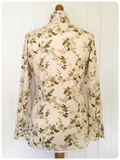 VINTAGE 70’s CREAM FLORAL RETRO DAGGER COLLAR FITTED BLOUSE SHIRT UK 10