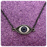 HAND CRAFTED 3D ANTIQUE SILVER BLUE EYE NECKLACE QUIRKY RETRO