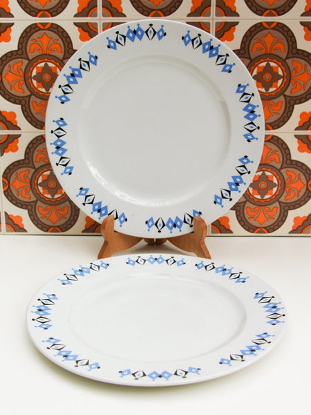 1960's Crown Clarence Geometric Pattern Dinner Plates x 2 - Penny Bizarre - 1