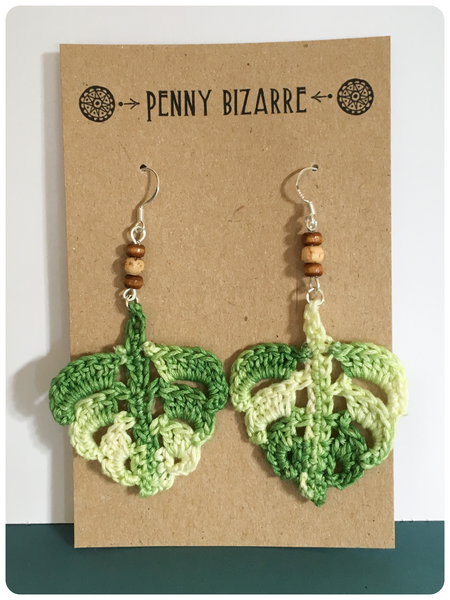 crochet monstera leaf earrings HAND CRAFTED 925 SILVER VARIEGATED GREEN CROCHET MONSTERA CHEESE PLANT – Penny Bizarre