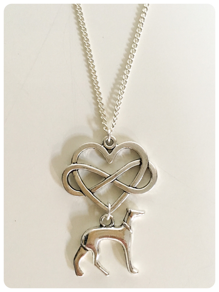 Silver Plated Whippet Italian Greyhound Lurcher Sighthound Infinity Heart Necklace
