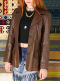 Vintage 1970s Dark Tan Leather Blazer Jacket - Penny Bizarre - 3