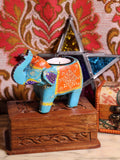 Wooden Indian Elephant Tea Light Holder (Blue) - Penny Bizarre - 1