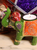 Wooden Indian Elephant Tea Light Holder (Green) - Penny Bizarre - 3