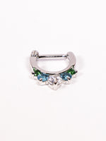 Five Gem Septum Clicker Ring (silver with turquoise, green & clear stones) - Penny Bizarre - 1