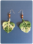 HAND CRAFTED 925 SILVER VARIEGATED GREEN CROCHET MONSTERA CHEESE PLANT LEAF EARRINGS