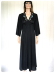 VINTAGE 1970’s BLACK EMBROIDERED BEADED MAXI GODDESS DRESS UK8-12